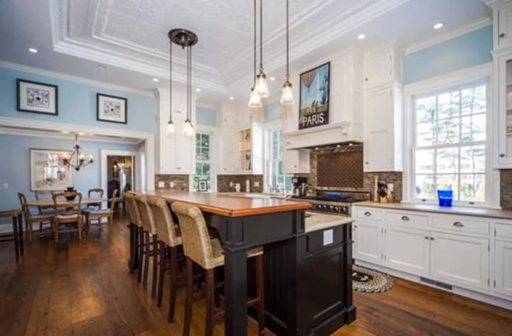 The kitchen has been totally renovated in a 192-year-old home at 536 Old Post Road in Fairfield. The size of the kitchen doubled in the renovation.