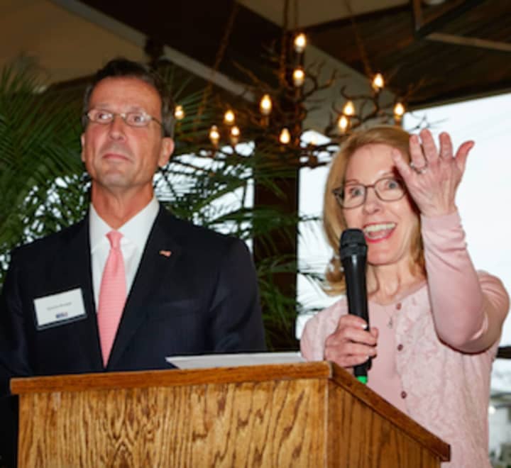 David Rabin, Greenwich United Way president and CEO, pictured at a cocktail reception in his honor with United Way board chair Karen Keegan at McArdle’s Florist and Garden Center March 31.