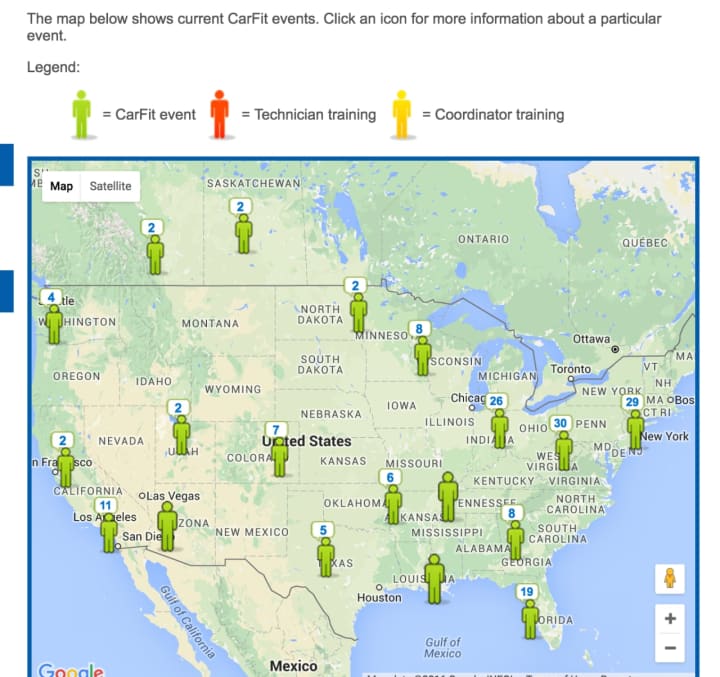 CarFit events are held in New York and around the country as shown on this map.