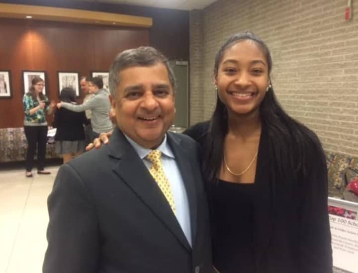 Alanna McCatty with Uday Sukhatme, Pace&#x27;s provost and Executive Vice President for Academic Affairs.