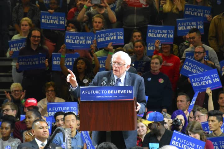Bernie Sanders speaks at a rally at Marist College.