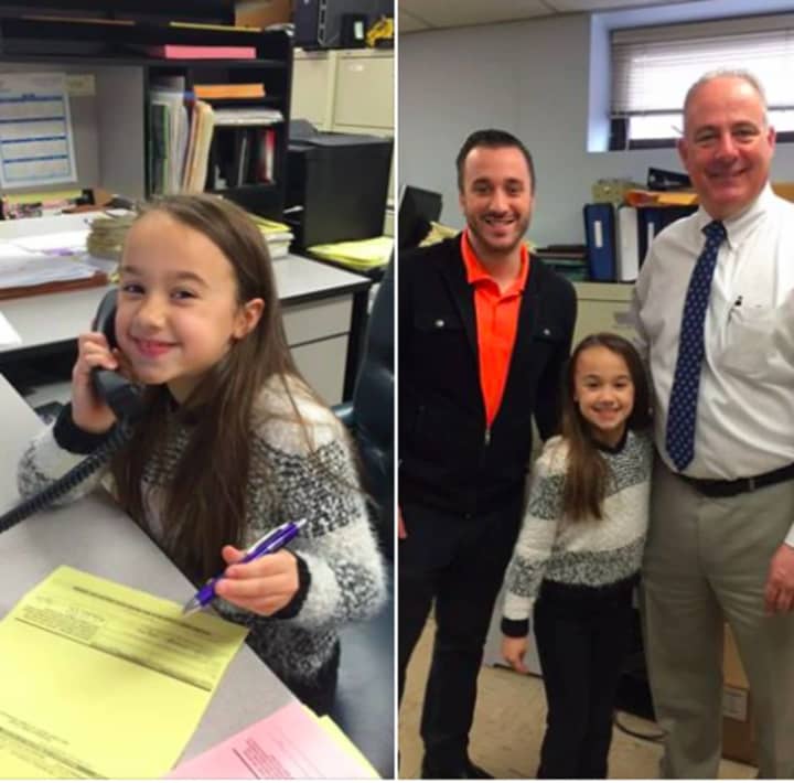 Tim and Mia Conte with Mayor Robert White on &quot;Take Your Daughter to Work Day&quot;