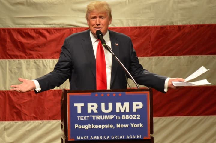 Donald Trump speaks at a rally in Poughkeepsie.