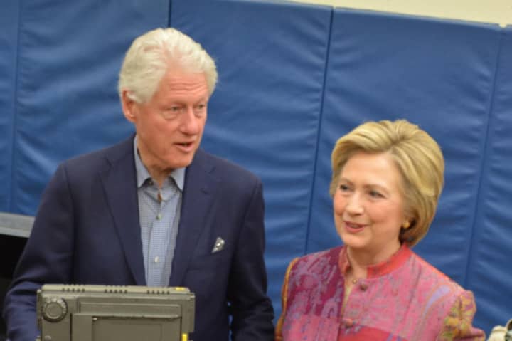 Hillary and Bill Clinton arrive at Chappaqua&#x27;s Douglas G. Grafflin Elementary School to cast her votes for New York&#x27;s Democratic presidential primary.