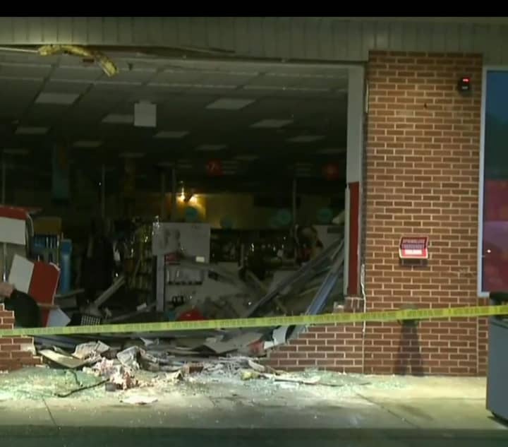 A look at the damage to the CVS in the Triangle Shopping Center after the car crashed into the building.