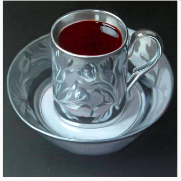 Kathy Coe, a resident of Redding, creates custom oil portraits and drawings. Her series, “Tea Cups,” is the body of work that is currently on display at the gallery at William Pitt Sotheby&#x27;s International Realty in Ridgefield.