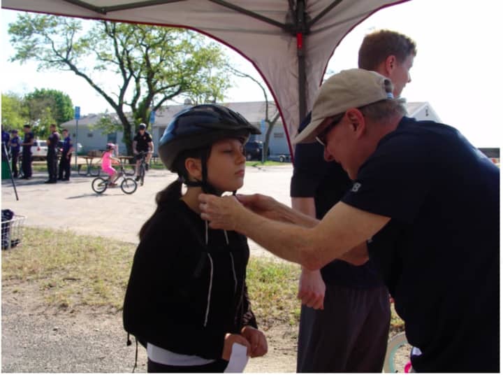 Children were fitted for helmets at the Bicycle Safety Rodeo in Fairfield.