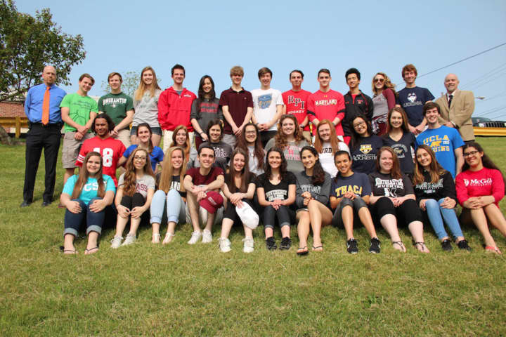Students representing the top 10 percent of Carmel High School&#x27;s Class of 2016 pose for a group photo.