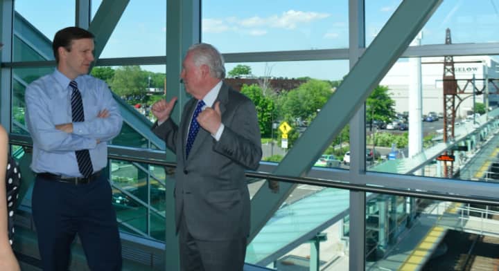 Fairfield First Selectman Mike Tetreau and U.S. Sen. Chris Murphy discuss the potential for development around the Fairfield Metro train station in 2016.
