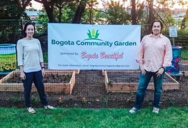 A total of 16 planting beds were installed in two rows of eight at the new Bogota Community Garden.