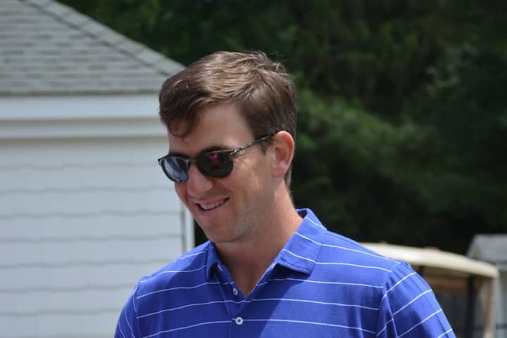 Eli Manning made his 10th-annual visit to Guiding Eyes for the Blind&#x27;s golfing fundraising at the Mount Kisco Country Club on Monday.