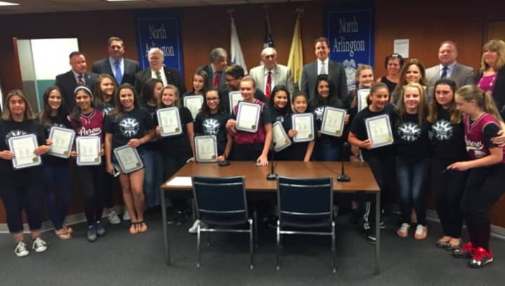 North Arlington Starz Cheerleaders recently were honored by the Mayor Joseph Bianchi and the council.