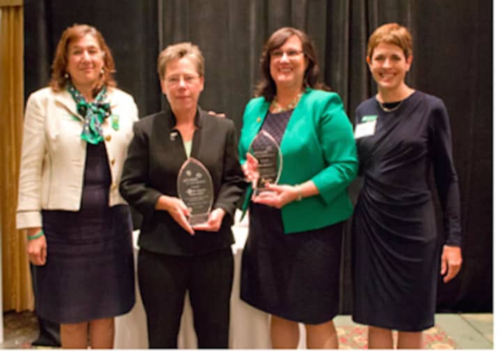 Pictured, from left, are Girl Scouts of Connecticut CEO Mary Barneby, Brig. Gen. Tammy Smith, Mary Galligan and Trish Bowen, Girl Scouts of Connecticut’s board of directors president.