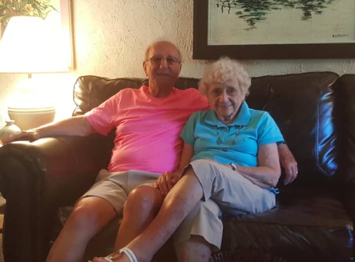 Rosemarie and Manny Blosio in their Stamford home. The couple is celebrating their 60th anniversary this week.