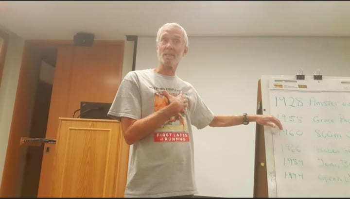 Legendary runner Amby Burfoot was at the Ridgefield Library to talk about his recently released book, &quot;First Ladies of Running: 22 Inspiring Profiles of the Rebels, Rule-Breakers, and Visionaries Who Changed the Sport Forever.&quot;