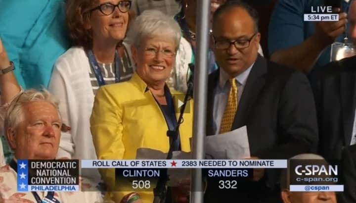 State Democratic Party Chairman Nick Balletto and Lt. Gov. Nancy Wyman cast Connecticut&#x27;s votes at Tuesday night&#x27;s Democratic National Convention in Philadelphia.
