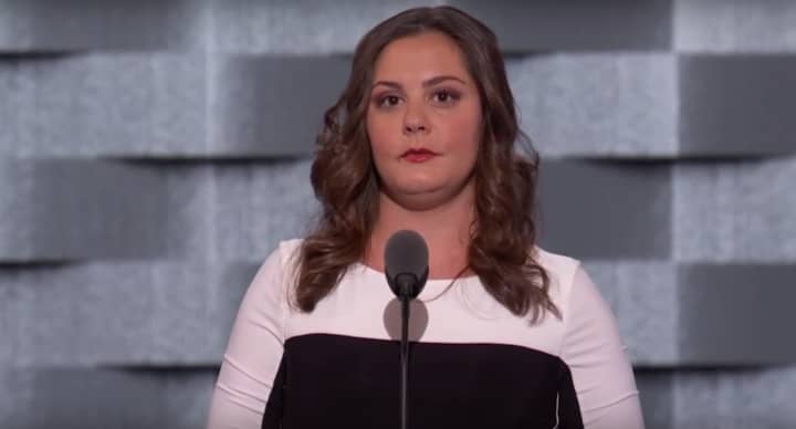 Erica Smegielski speaks at the Democratic National Convention on Wednesday evening in support of Hillary Clinton.