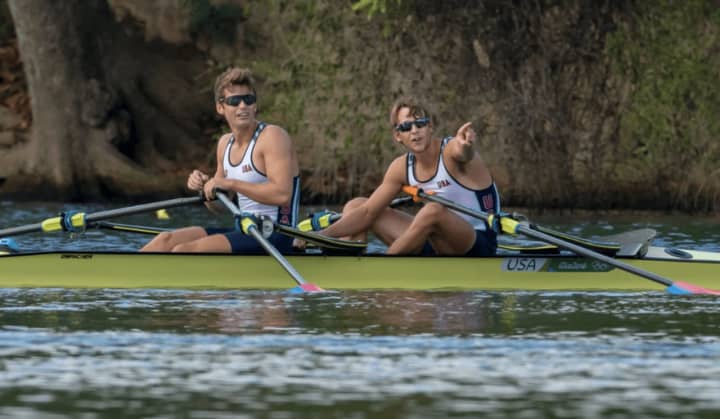 New Canaan&#x27;s Andrew Campbell, left, and Josh Konieczny finished fifth in the lightweight doubles sculls on Friday at the Summer Olympics in Rio de Janeiro.
