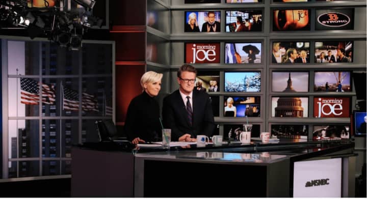 Co-anchors Joe Scarborough and Mika Brzezinski on the set of MSNBC&#x27;s &quot;Morning Joe.&quot;