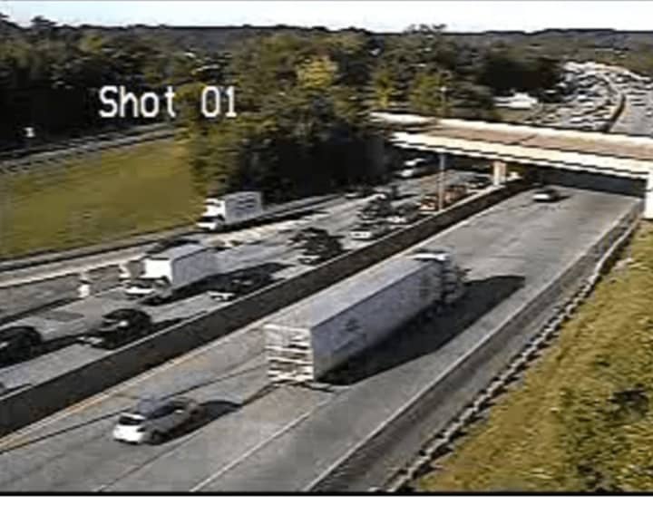 Northbound delays on I-95 stretched back to the interchange of I-287 (shown here),