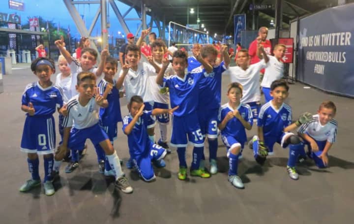 The Ridgefield Park Soccer Association&#x27;s U9 and U11 teams at the 2016 Family Day Outing at Red Bulls Stadium.