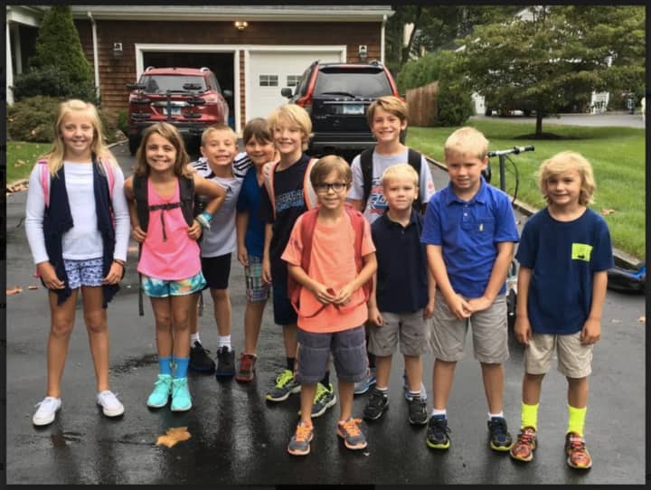 The Echo Valley bus stop in Darien is ready for their first bus ride of the school year.