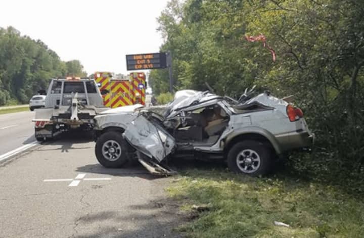The 1999 Mitsubishi Montero involved in a fatal rollover crash Thursday on Interstate 684 in Harrison. State police identified the 65-year-old driver on Friday.