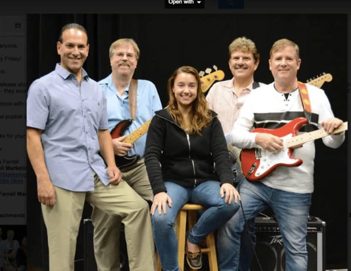 Paul Block, Gary Kristoph, Claire Kenny, Lou Patrick, and Frank Riccio rehearse in the DAC Weatherstone Studio for &quot;Beatles Night,&quot; the first production of the 2016-2017 DAC Stage season taking place on Sept. 24.