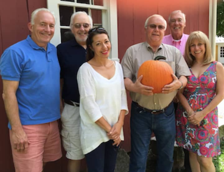 From left, Mike Safko, Bud Taylor, Lola Chen of the Wilton Historical Society with Raymond Tobiassen, Martin Clancy, Mary Anne Mendola Frank.