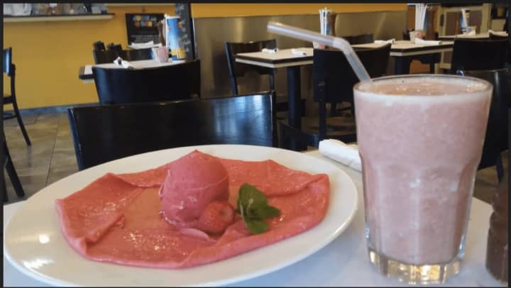 The restaurant will offer a sweet, pink wheat crepe, topped with all natural strawberry sorbet and pink smoothie blend of strawberry, pineapple and banana to support breast cancer awareness month.