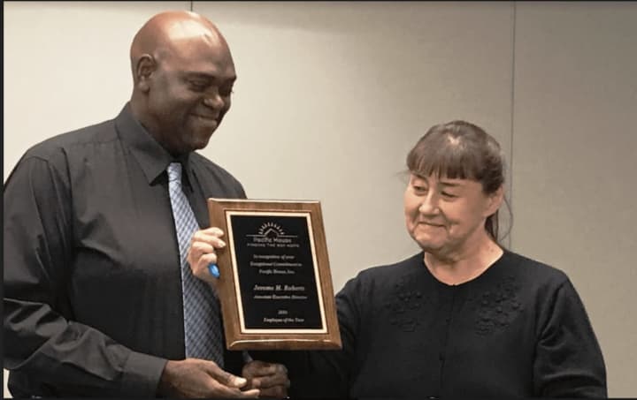 Jerome Roberts is named Pacific House Employee of the Year, pictured here with Jane Surmaczewicz, Pacific House office manager.