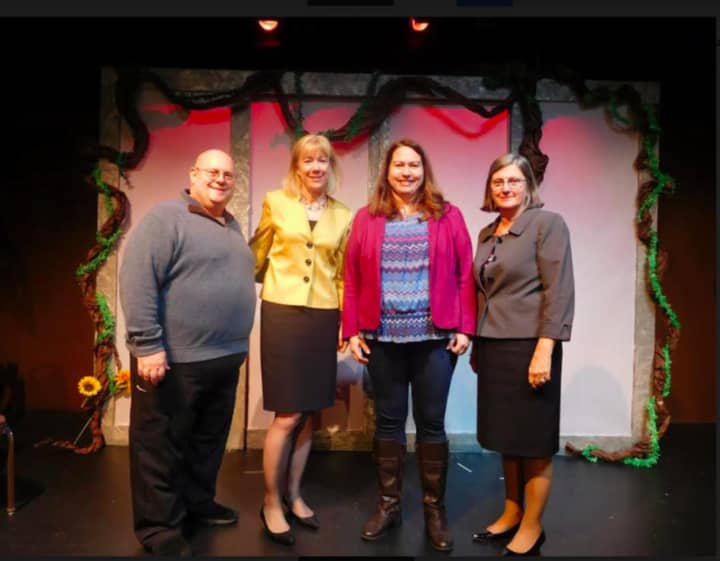 From left, Wayne Leiss, Ridgefield Theater Barn manager; Jill Mcguire, Union Savings senior branch manager, Ridgefield; Pamela Jones, president, Ridgefield Theater Barn Board of Directors; and Cynthia Merkle, president and CEO of Union Savings Bank.