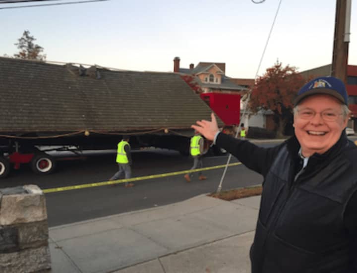A happy Stamford Mayor David Martin just minutes after the move started for the Hoyt-Barnum House.