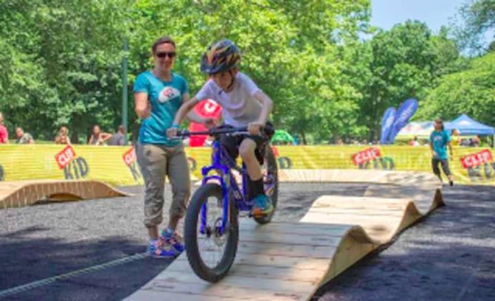 The Clif Kid Pump Track, named for the “pumping” arm and leg action that occurs as young riders ride a fun loop filled with banked turns, ramps and mini rolling “hills.”