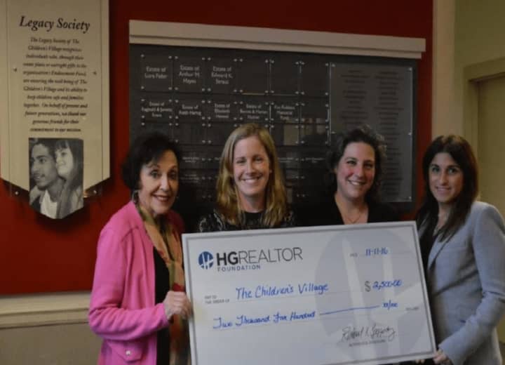 From left, Bonnie Koff, HG Realtor Foundation; Elisabeth Vieselmeyer, Director of Foundation and Government Relations, The Children’s Village; Amy DelliPaoli, Director of Volunteers, The Children’s Village;  Stephanie Liggio, HG Realtor Foundation.