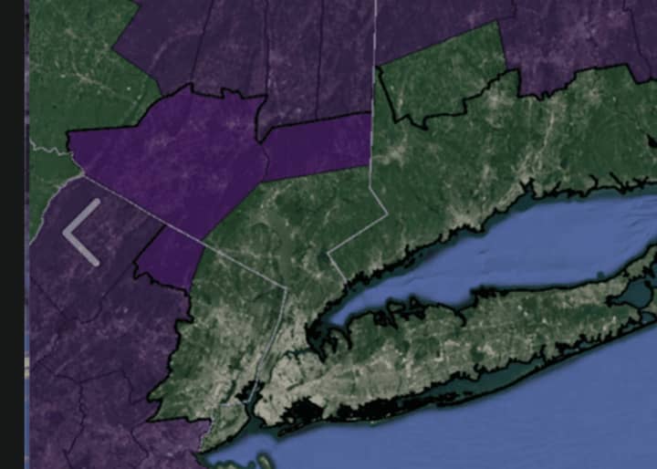 The Winter Weather Advisory, in effect for the counties in purple, including Putnam and Dutchess, is in effect until 10 a.m. Monday in Putnam and noon Monday in Dutchess.