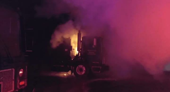 <p>Echo Hose Hook &amp; Ladder responds to a garbage truck fire at 6:45 p.m. Tuesday on Oliver Terrace.</p>