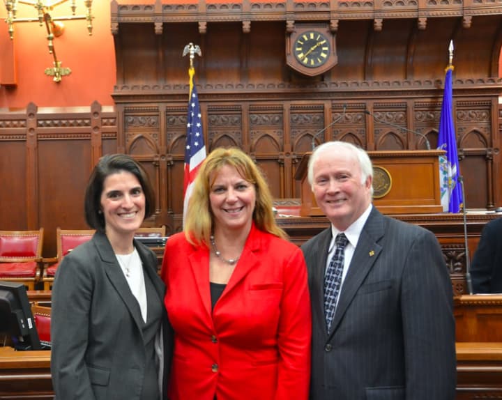 State Rep. Cristin McCarthy Vahey, Fairfield Schools Supt. Toni Jones and Fairfield Board of Education Chair Philip Dwyer were all in Hartford for the start of the legislative session.