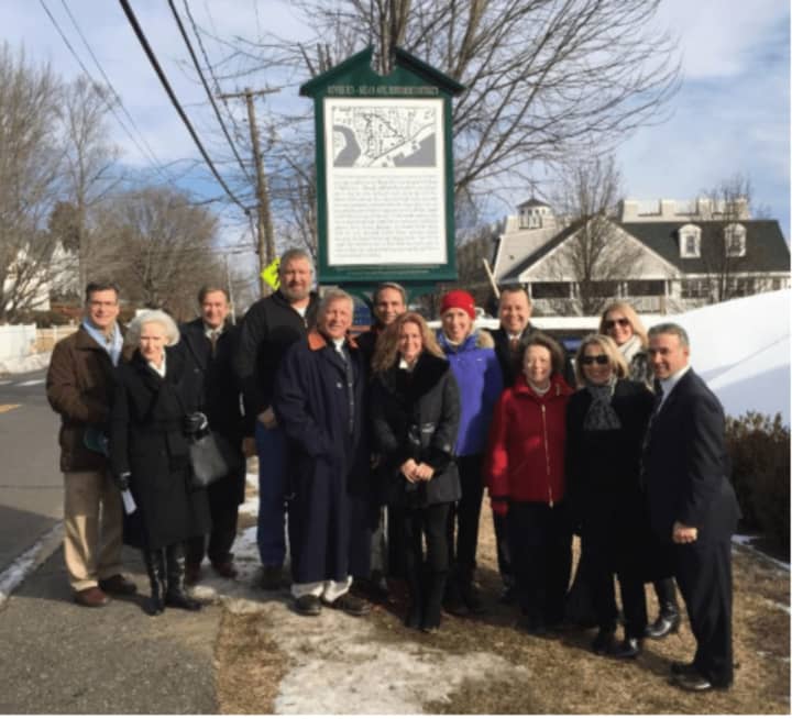 The Greenwich Preservation Network dedicated a new historic marker in Cos Cob. See story for photo IDs.
