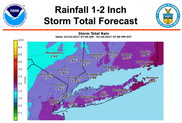 Up to 2 inches of rain could fall across Fairfield County as a nor&#x27;easter begins to roll in late Sunday.