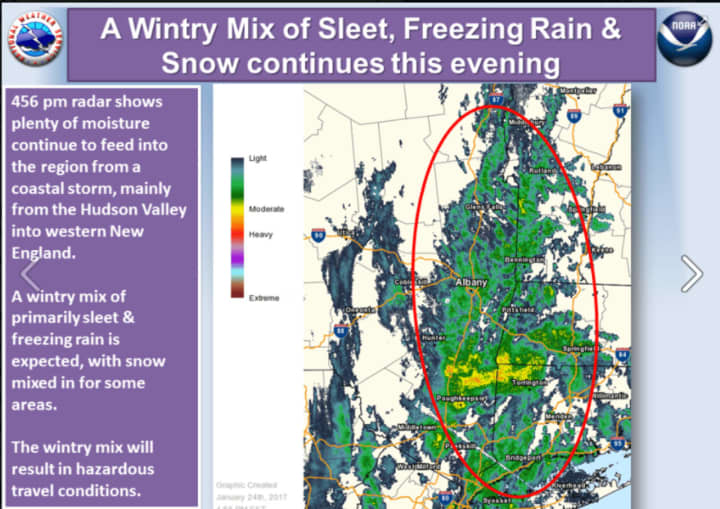 Sleet will create slippery driving condition Tuesday night into early Wednesday morning.