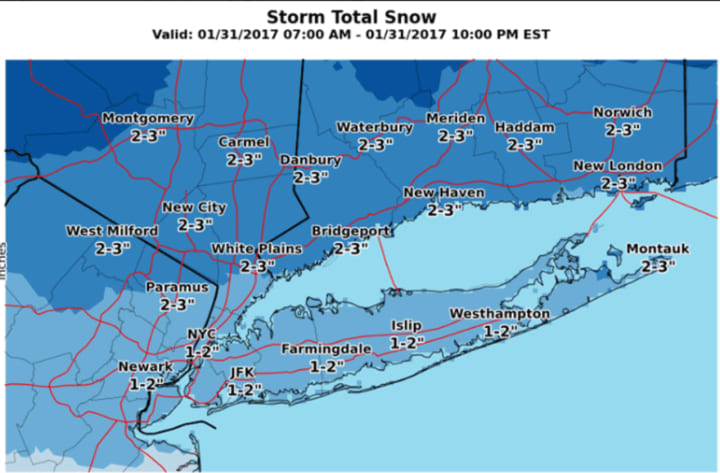 A look at the snowfall projections for Tuesday&#x27;s clipper system.