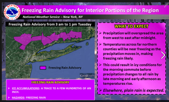 The Freezing Rain Advisory is in effect from 3 a.m. to 1 p.m. Tuesday in Putnam.