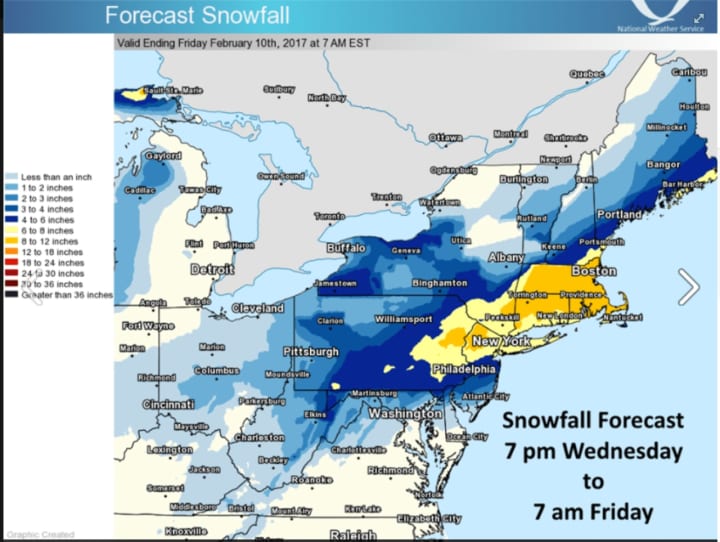 A look at projected snowfall totals for Thursday&#x27;s winter storm.