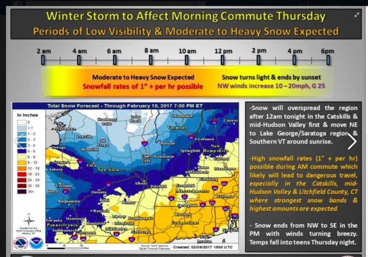 Snow could fall at a rate of an inch per hour during the height of the storm Thursday.