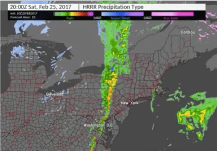 A look at the line of storms moving east, with the image a projection for Saturday afternoon.