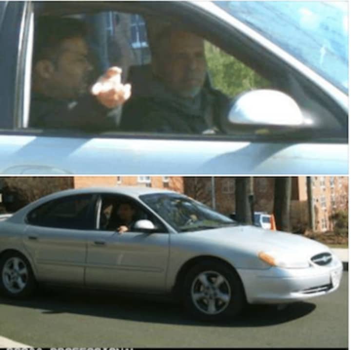 The two suspects in a car burglary and the vehicle they were driving in are pictured in photos released by police.