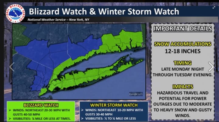 A Blizard Watch is in effect for Southern Westchester and Winter Storm Watch for the rest of the Hudson Valley.