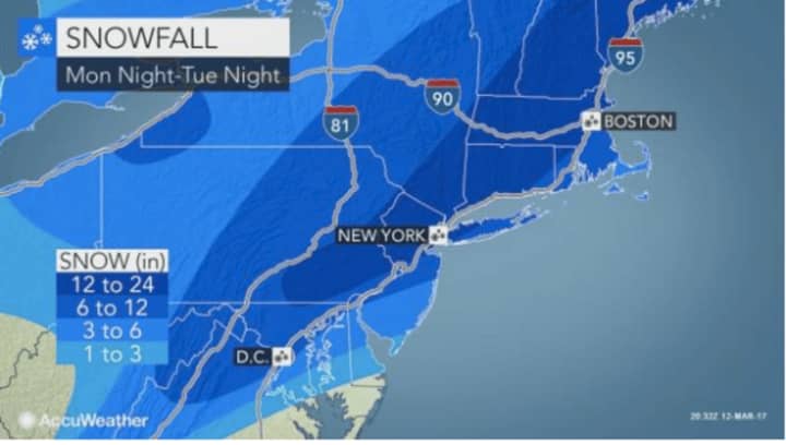 The Hudson Valley could see anywhere from one to two feet of snowfall accumulation from the Nor&#x27;easter that is expected to arrive late Monday night.