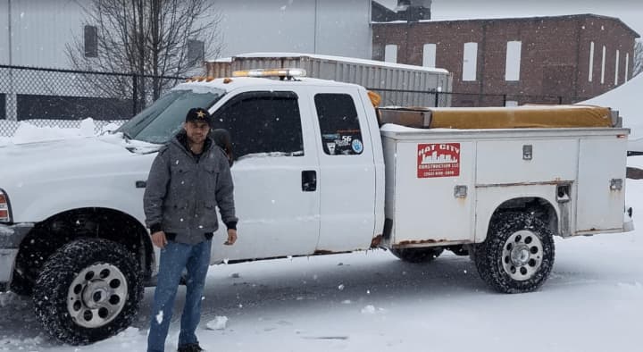 Joe Doceti, owner of Hat City Construction in New Fairfield, has been outside in the blizzard plowing since 5:30 a.m. Tuesday.